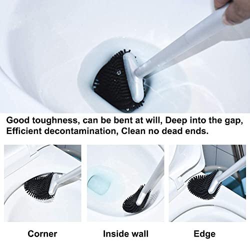 Sellemer Silicone Toilet Brush, Ventilation Slots Base Holder 2 Pack Silver - color: Silver-2pcs
