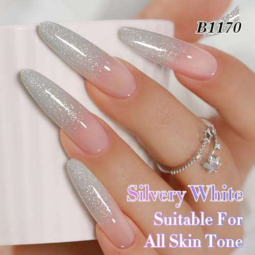 Double Rhythm 0.5Oz Glitter Gel Polish Shimmer Reflective Color for Nail Art Salon DIY Soak Off 15ml Nail Lamp Gel Polish at Home (Fairy Sparkle Silver-B1170) - color: Blossom Sparkle Silver