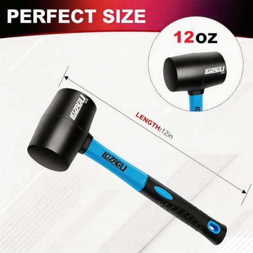12oz Rubber Mallet Hammer, Fiberglass Handle, for Flooring, Tent Stakes, Woodworking, Camping, Soft Blow Tasks without Damage - style: 12oz Rubber Mallet