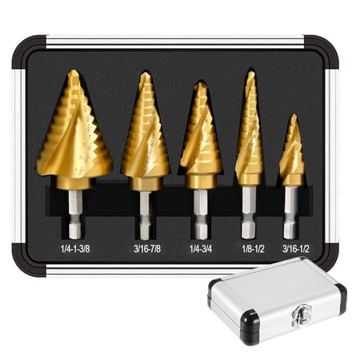 Step Drill Bit Set - 5PCS Titanium HSS Step Bit with Two Spiral Flutes - color: 5Pcs Spiral Set