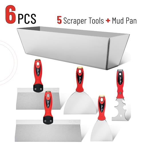 Bates Drywall Knife Set - 6pcs, Finishing Tools with Mud Pan & Spackle Knives - color: Red