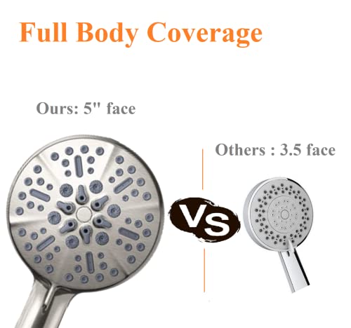 High Pressure Shower Head with Handheld - 5 Spray Settings High Flow Detachable Rain Shower Heads with 60” Extra-long Stainless Steel Hose and Adjustable Bracket with Brass Joint – Brushed Nickel - color: Brushed Nickel, style: 5 Modes