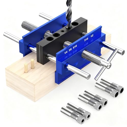 Self Centering Doweling Jig Kit, Drill Jig For Straight Holes Biscuit Joiner Set With 6 Drill Guide Bushings, Adjustable Width Drilling Guide Power Tool Accessory Jigs (XL)