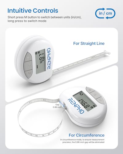 RENPHO Smart Body Measuring Tape, Bluetooth App, 60in, for Weight Loss