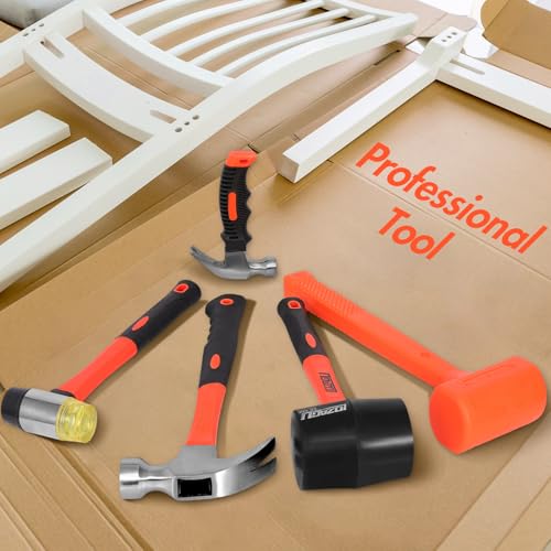 5-Piece Hammer Set, 2LB Dead Blow Hammer | 16oz Claw Hammer | 16oz Rubber Mallet | 35mm Double-Faced Soft Mallet | 8oz Small Hammer