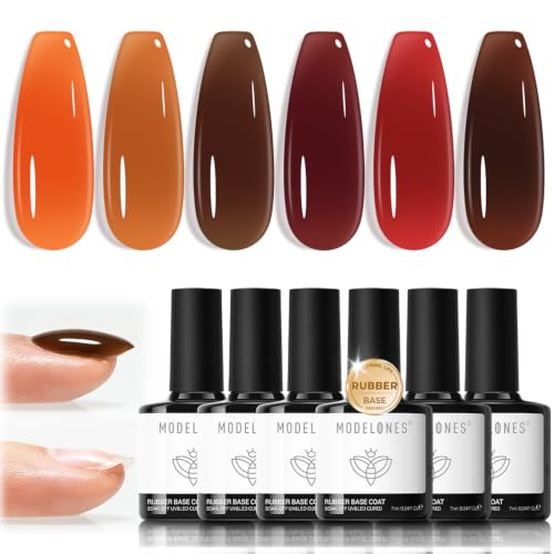 modelones Fall Jelly Rubber Base Gel Polish Set Brown Burgundy 6 Color Gift - color: Autumn Base Color