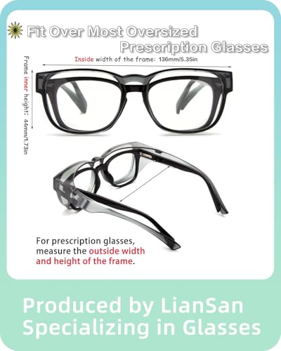 LianSan Safety Glasses Over Eyeglasses for Women - Anti-Fog Goggles Fit Over Eyewear for ANSI Z87.1 Certified - color: Grey/Clear