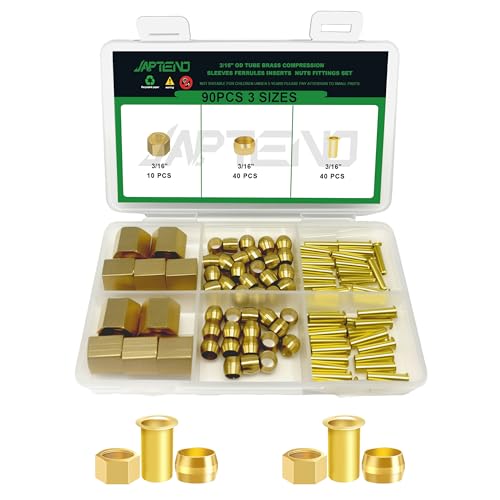 90pcs 3/16" Brass Compression Sleeves Ferrules Inserts Nuts Kit - color: 90PCS 3/16"