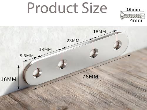 10PACK 3INCH X 0.6INCH Stainless Steel Straight Flat Bracket Repair Plate Brace,Mending Joining Plates for Wood, Board, Bed Frame, Furniture & Shelves,with Screws - size: 10PACK 3INCH X 0.6INCH