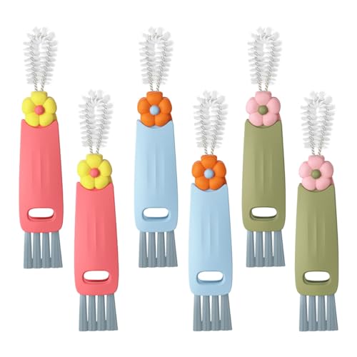 JOYCOURT 3 in 1 Cup Lid Cleaning Brush Set, Multifunctional Bottle Gap Crevice Cleaner Brush, Portable Cup Mouth Scrubber Tools for Bottle Tight Spaces (6PCS) - size: 6PCS