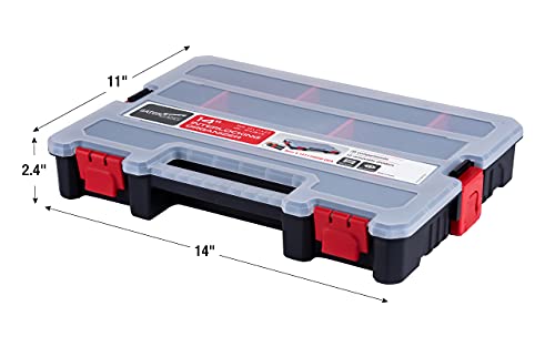 Small Parts Organizer Box – Stackable Hardware Storage Case with 20 Compartments & 12 Dividers – Heavy-Duty Nylon Screw, Drill Bit, Nut & Bolt Organizer for Garage, Toolbox, Workshop