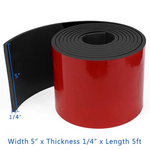 WochiTV Adhesive Solid Rubber Strips, 5" Wide x 1/4" Thick x 60" Long Self Stick Black Neoprene Rubber Rolls Perfect for DIY Insulation Cushion Gasket, Sealing, Liner, Weather Striping - size: 5" W X 60" L, style: 1/4" Thick Adhesive
