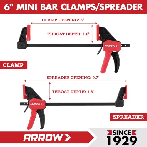 ARROW 4-Piece 6" Mini Bar Clamps for Woodworking with 50LBS Load Limit - size: mini 6"(4)