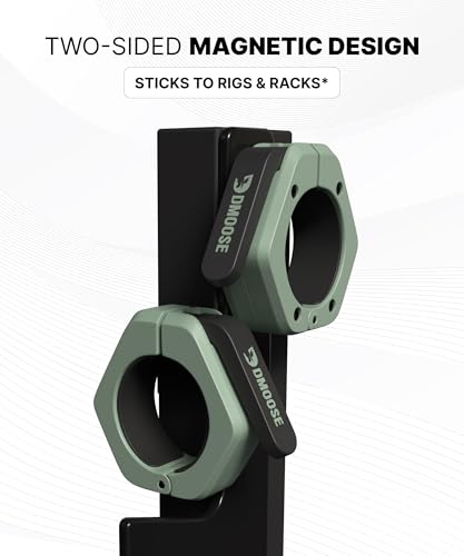 DMoose Fitness Barbell Clips 2 Inch (Pair) - Quick Release Olympic Barbell Clamps & Collars with Anti Slip TPR Grip for Secure Weightlifting and Powerlifting - Weight Clips for Bars at Home or Gym - color: Ranger Green, style: Magnetic