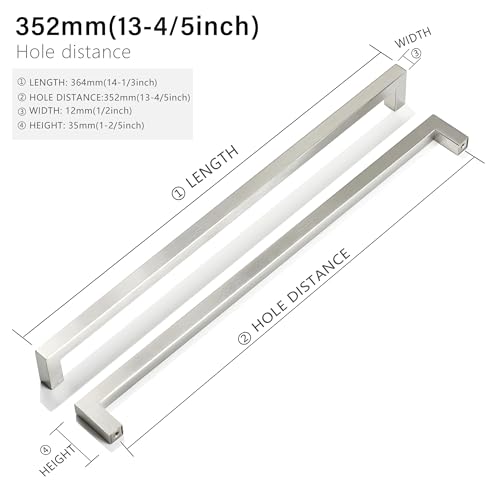 Cabinet Pulls Brushed Nickel Cabinet Handles Square Drawer Pulls, 5 Pack 13-4/5 Inch Stainless Steel Kitchen Door Cupboard Cabinet Handles, Cabinet Hardware Drawer Handles, 352mm Hole Centers - color: Brushed Nickel, size: Two Hole - 13-4/5 inch Hole Cent