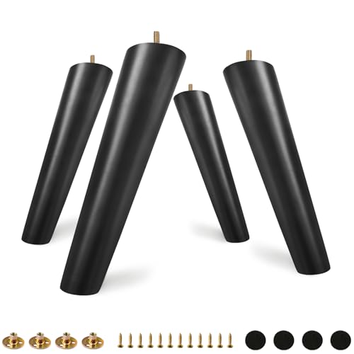 FoDau770 Rubber Wood Legs 8", Slant Taper, 5/16"-18 Thread, Black, 4pcs | Wood Couch legs - Mid Century Sofa Legs - Furniture legs Replacement for Cabinet Dresser Chair Ottoman - color: Black, size: 8 Inch - Slanted (80°)