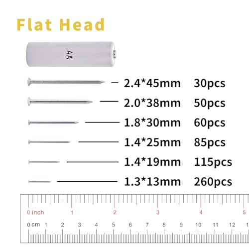 Hardware Nails Assortment Kit, 600PCS Galvanized Nails, Picture Hanging Nails, Includes Finish, Wire, Common, Brad Nails - style: 600pcs-6sizes