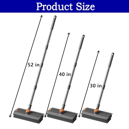 Floor Scrub Brush with Squeegee Long Handle 3 in 1 tub Brush 52'' 2026 Upgraded Multi-Functional Stiff Bristle Cleaning Scrub Brush Rotating Tile Brush for Cleaning Bathroom Patio, Pool, Garage - color: Gray Orange