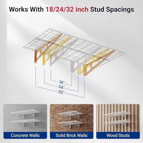 FLEXIMOUNTS 4-Pack 2x4ft Wall Shelf Garage Storage Rack Wall Mounted, White - color: White, size: 4 pack-2x4 ft