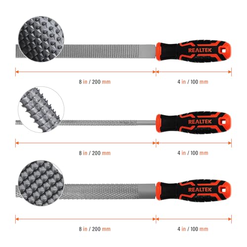 REALTEK 3Pcs Wood Rasp Files Set,Half Round/Round/Flat Files for Metal - style: Wood Files-3pc