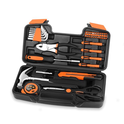 HANGYING 39-Piece Tool Set Household Hand Kit with Plastic Toolbox, Orange - color: Orange