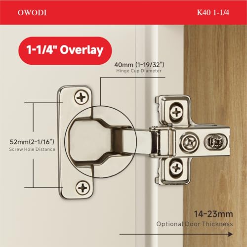 6 Pack 1-1/4 Inch Soft Close Cabinet Hinges – 40mm Cup Diameter, 95° Opening, 3-Way Self-Closing, Concealed Hinges for Face Frame Doors, Special Design, Includes Screws