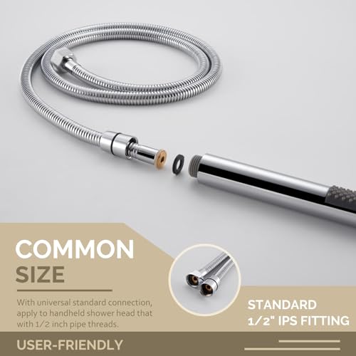 Angle Simple Flexible Handheld Shower Head Hose 59 Inches, 1/2" IPS, Chrome - color: Chrome, size: 59 Inch