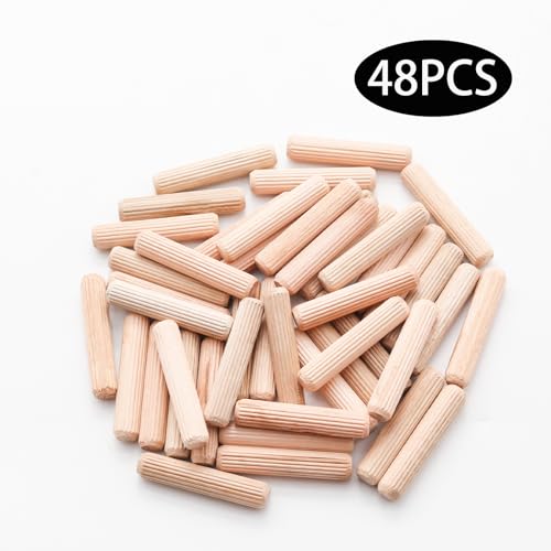48Pcs 10mm x 50mm / 2/5 Inch x 1.97 Inch Wooden Dowel Pin Fluted Beveled Ends Wooden Pegs Support Shelves - size: 10 x 50mm