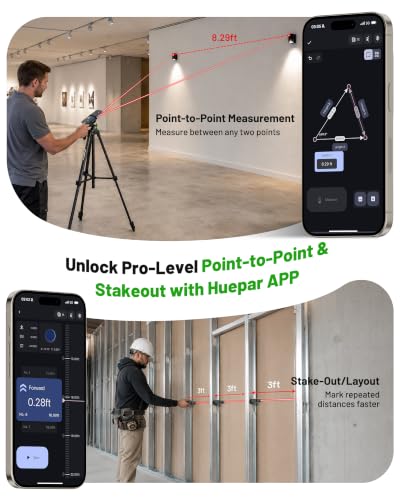 Huepar 2026 Upgraded Dual Laser Distance Meter, 395Ft, Phone App, USB-C