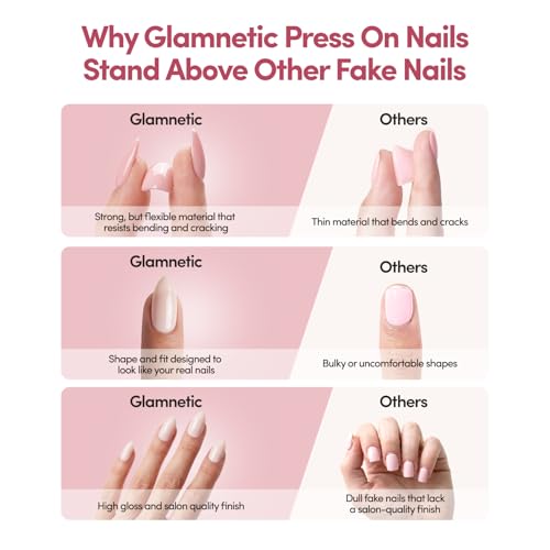 Glamnetic Press On Nails - Short Almond, Glossy Fake Nails 30 Pc Full Kit - color: 3Y - Sunbaked