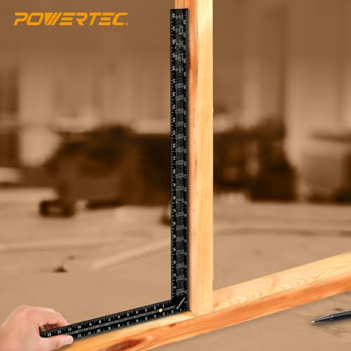 POWERTEC 72230 15pcs Setup Blocks Height Gauge Set & 16 x 24 Inch Steel Framing Square, Router Table Setup Bars for Router Bit/Table Saw Blade Height, Band Saw, Drill Press, Woodworking, Construction - size: Square & Router Table Setup Bars