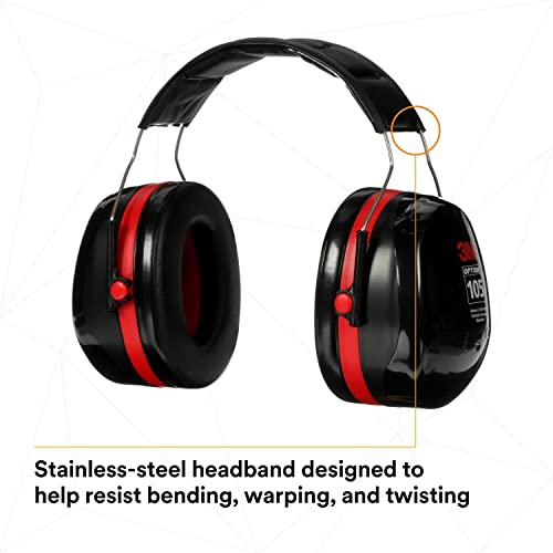 3M PELTOR Hearing Protection Optime 105 Earmuffs, E-A-Rfit Compatible, Assembly, Sanding, Grinding - size: One Size, style: Over-the-head