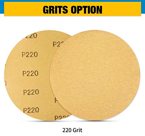 S SATC 100 PCS PSA Sanding Discs 6 Inch Adhesive Backed Sandpaper 220 Grit Sander Attachment for Drill Self Stick Aluminum Oxide Round Automotive Sandpaper with Sticky Back - style: 220 Grit