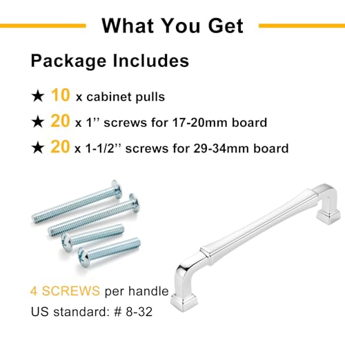 6-1/4 Inch Polished Chrome Cabinet Pulls and Handles 10 Pack 3175 - color: Polished Chrome, size: 6-1/4 In Hole Distance