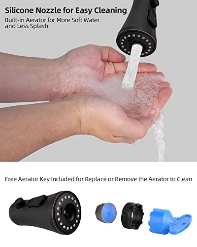 Hibbent Pull Down Kitchen Faucet Head Replacement with 15 Adapters - color: Oil Rubbed Bronze, style: Stay on sprayer without hold button