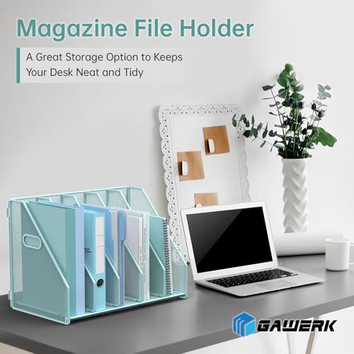 MINDEPOT Desk File Organizer Folder Holder with 5 Vertical for Office, Blue - color: Blue