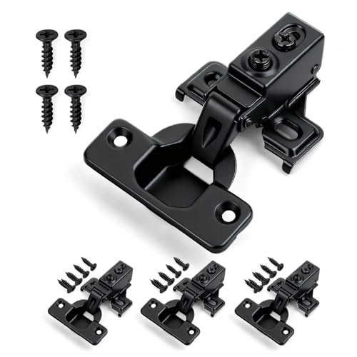 Mousike 4 Pack (2 Pair) Soft Close Cabinet Hinges, 1/2 Overlay Soft Close Hinges for Kitchen Cabinet, Stainless Steel, Built-in Damper, 100 Degree Opening Angle, 6 Way Adjustment - color: Black, size: 4 Pack