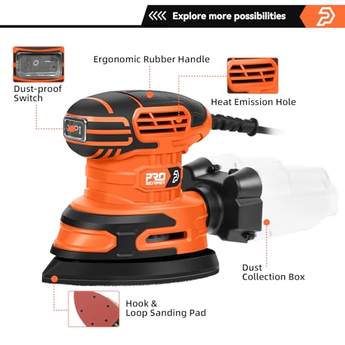 Prostormer Detail Sander, 13000RPM Mouse Sander, 1.6A Electric Palm Sanders - color: Orange