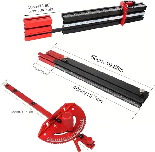 Aluminum Precision Miter Gauge for Maximum Stock Support and a Repetitive Cut Flip Stop - color: Miter Gauge & Fence-bl