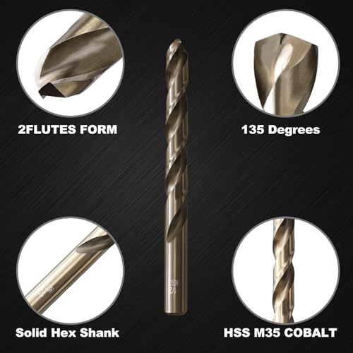 1/2 inch Cobalt Drill Bit for Metal and Hard Steel(2pcs),M35 High Speed Steel Twist Jobber Metal Drill Bits,with Index Storage Case - size: 1/2 in (2 pcs)