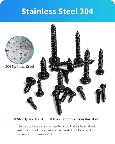 550Pcs 304 Stainless Steel Black Wood Screws Assortment Kit, Phillips Pan Head Sheet Metal Screw Self Tapping Screws Set, #4#6#8#10#12 Wood Assorted Screws (Black-Pan Head 550PCS) - style: Black-Pan Head 550PCS