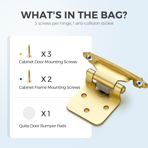 Gold Cabinet Hinges Self Closing, 1/2 Inch, 10 Pack (5 Pairs) - color: Gold, size: 1/2 inch Overlay