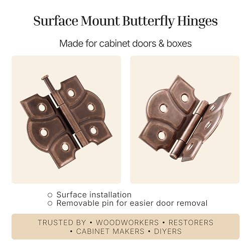 Antique Copper Butterfly Hinges with Removable Pin - Pack of 2 - Surface Mount Cabinet Door Hinges - UA-261-HAC (1) - color: Antique Copper