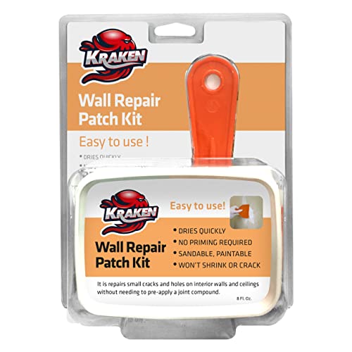 Kraken Bond Drywall Patch Repair Kit - (1x8 fl.oz.) Easy to Use Wall Patch Repair Kit for Drywall Hole & Cracks, Includes Aluminum Self-Adhesive Patch, Grit Sandpaper, Plastic Putty Knife, 1 Pack - size: 1 Pack