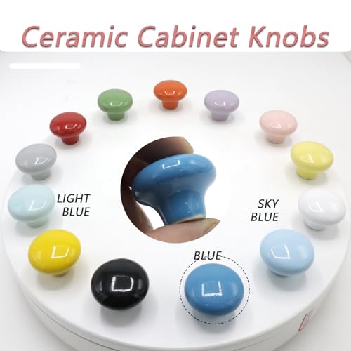 10-Pack Ceramic Cabinet Knobs Blue 32mm Round Drawer Pull - color: Blue