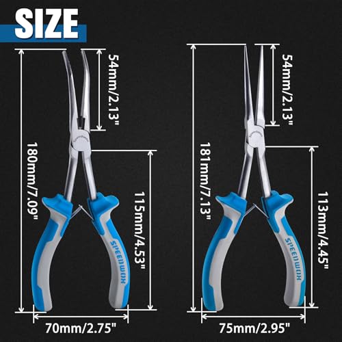 SPEEDWOX Long Reach Bent & Needle Nose Pliers with Smooth & Serrate Jaw - style: 2PCS Needle Nose Pliers