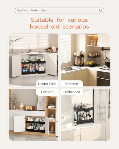Sevenblue 3-Pack 2-Tier Under Sink Organizers with Sliding Drawers - color: Black, size: 12.8 Inch