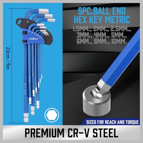 HORUSDY 37PCS Hex Key Allen Wrench Set, SAE & Metric Star Long Arm Ball End Hex Key Set, Industrial Grade Allen Wrench Set with Another Torque Handle - style: 37PCS SAE & Metric
