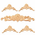 Wood Rose Appliques Onlays Set, 5Pcs Unpainted Decorative Carved Decals - size: Medium