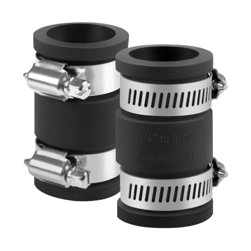 Flexible PVC Pipe Coupling with Stainless Steel Clamps Fit 1 IN Nominal Pipes, Couplers for Plastic and Copper Pipe Plumbing Connections, Drain Repair, Dust Hose (2, 3/4 in) - size: 3/4 in